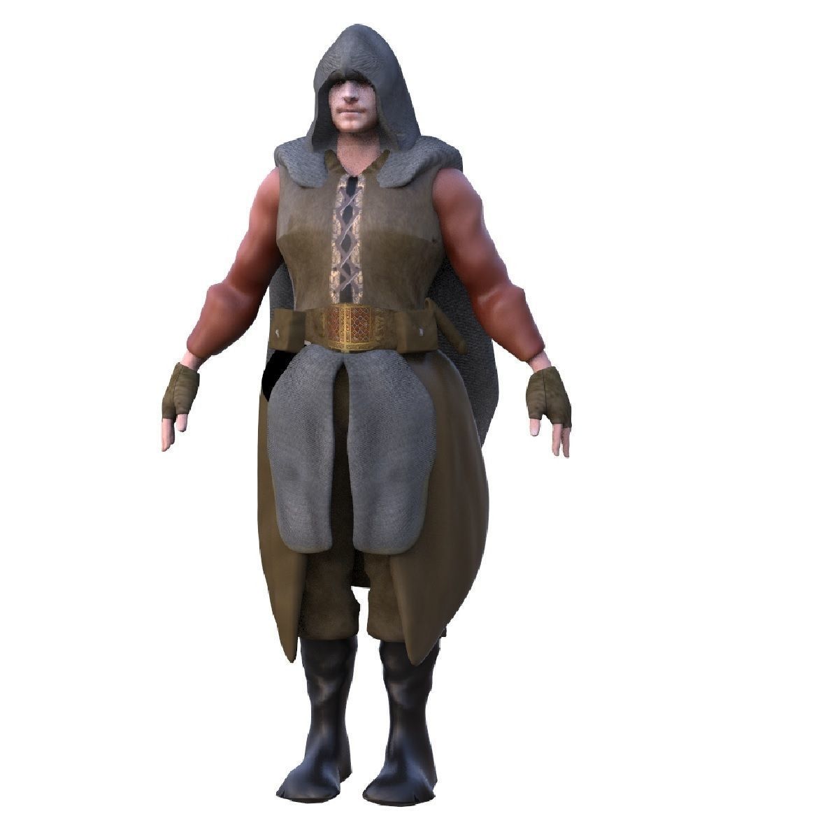 Assassin man in hooded outfit Low-poly 3D model_5