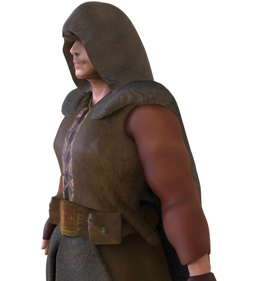 Assassin man in hooded outfit Low-poly 3D model_2