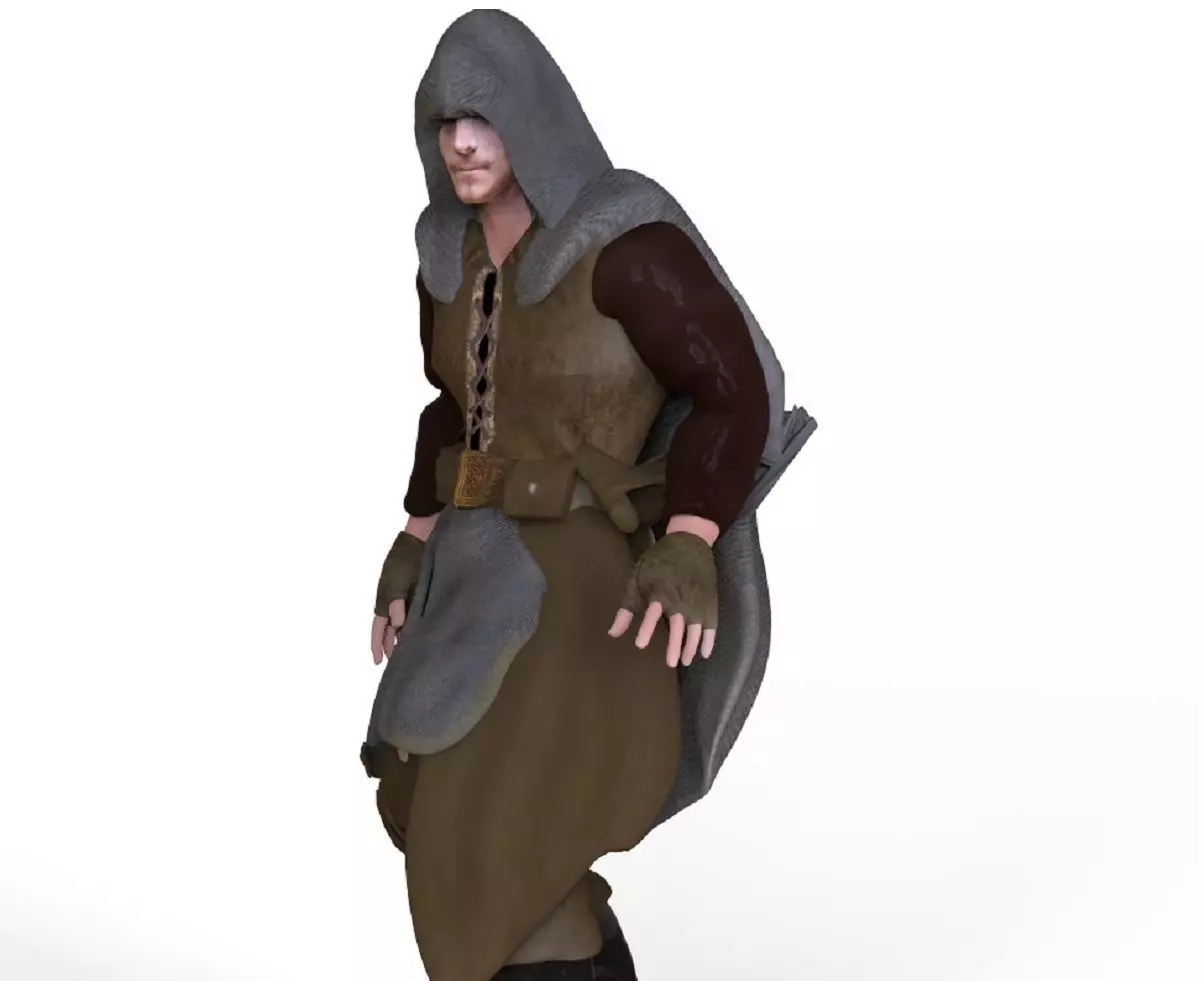 Assassin man in hooded outfit Low-poly 3D model_0