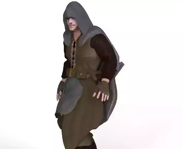 Assassin man in hooded outfit