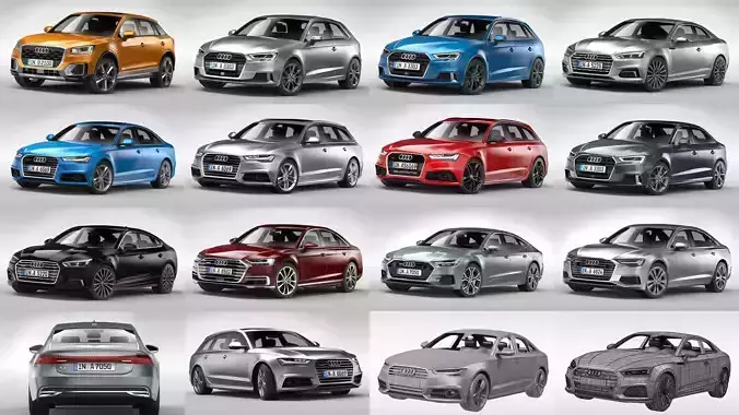 Audi Passenger Cars 2017 - 2019 3D Model Collection