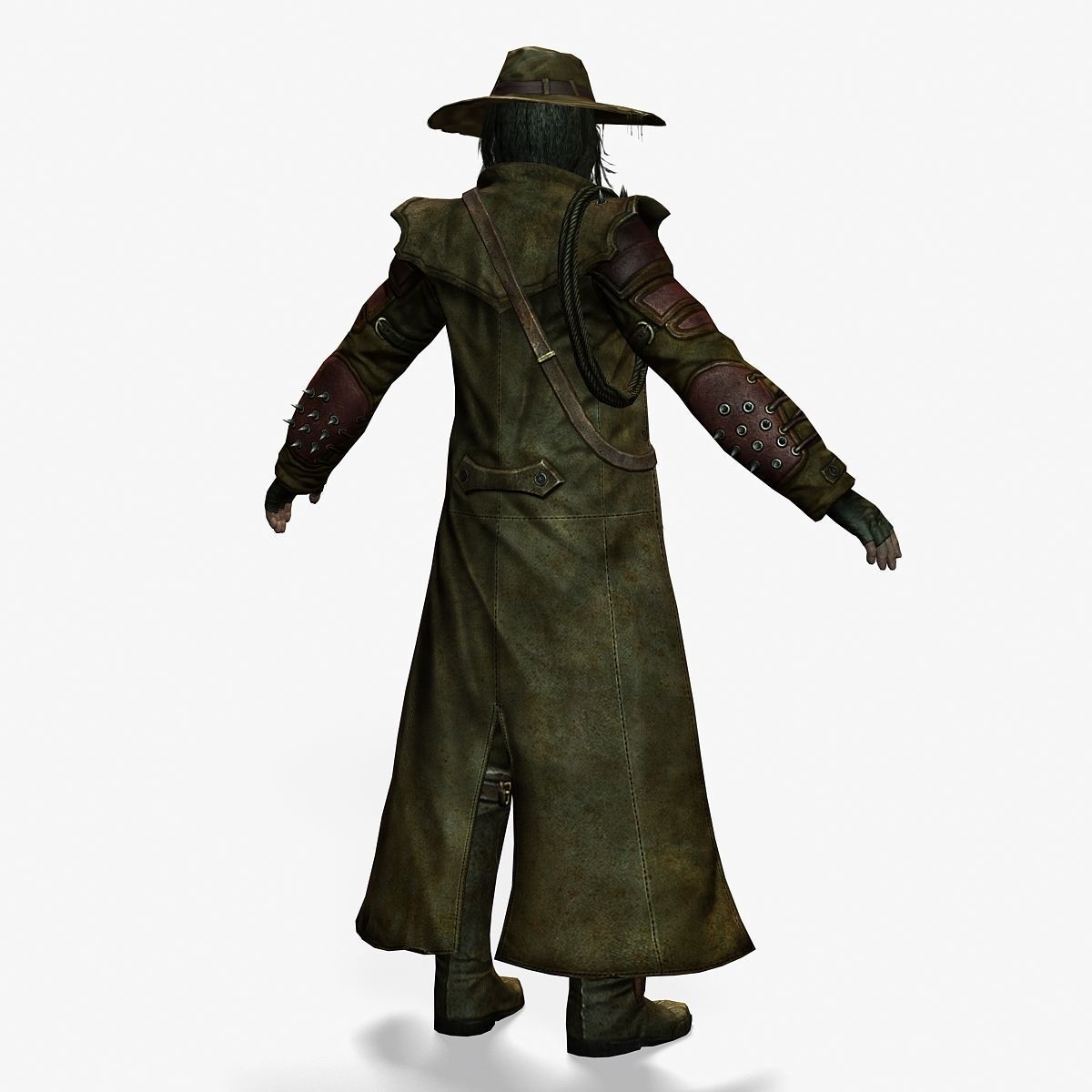 Man Cowboy Leather Coat Wide-Brimmed Hat Game Character Low-poly 3D model_38