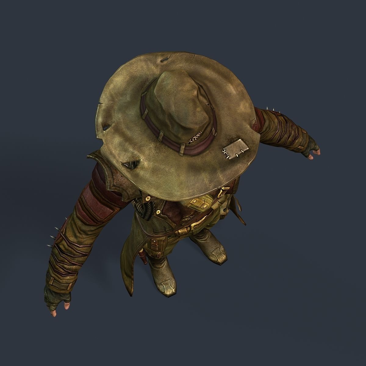 Man Cowboy Leather Coat Wide-Brimmed Hat Game Character Low-poly 3D model_35