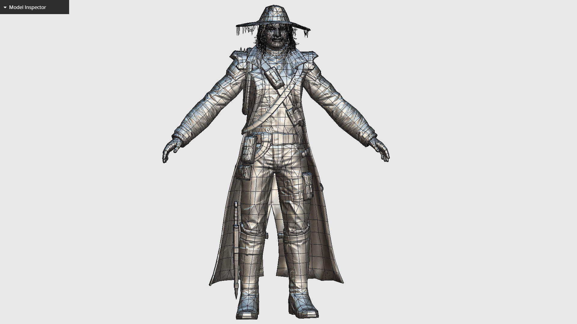 Man Cowboy Leather Coat Wide-Brimmed Hat Game Character Low-poly 3D model_29