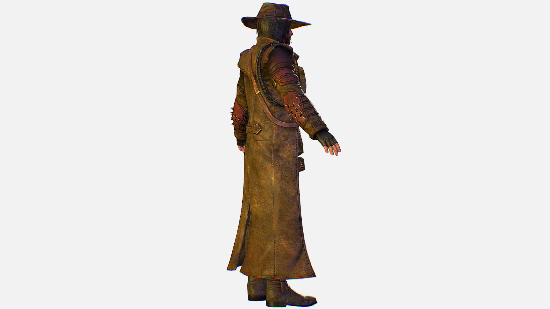Man Cowboy Leather Coat Wide-Brimmed Hat Game Character Low-poly 3D model_8