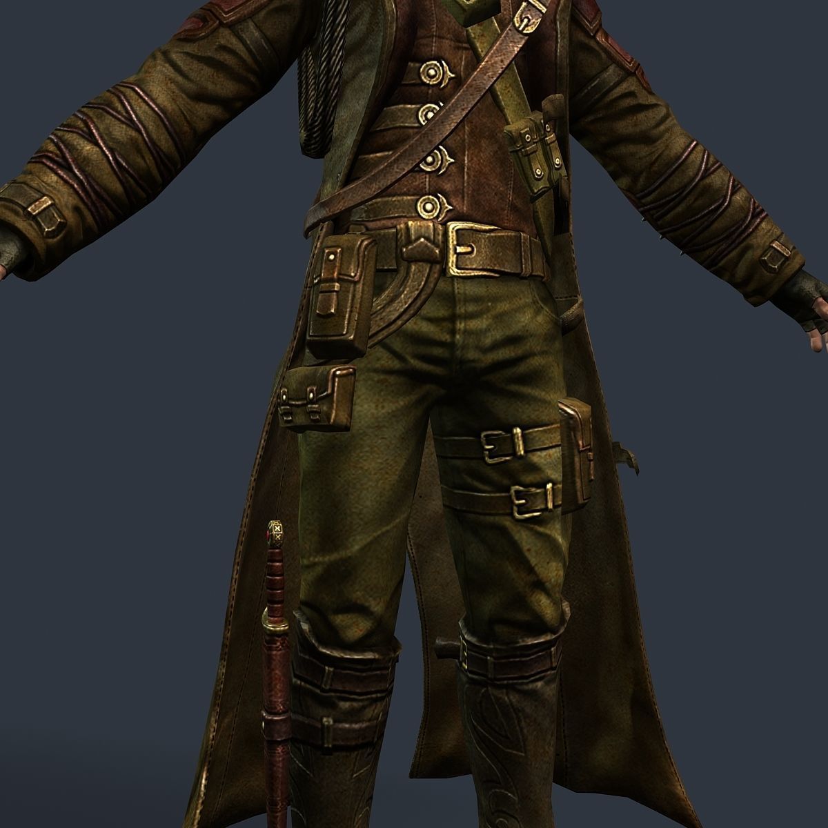 Man Cowboy Leather Coat Wide-Brimmed Hat Game Character Low-poly 3D model_33