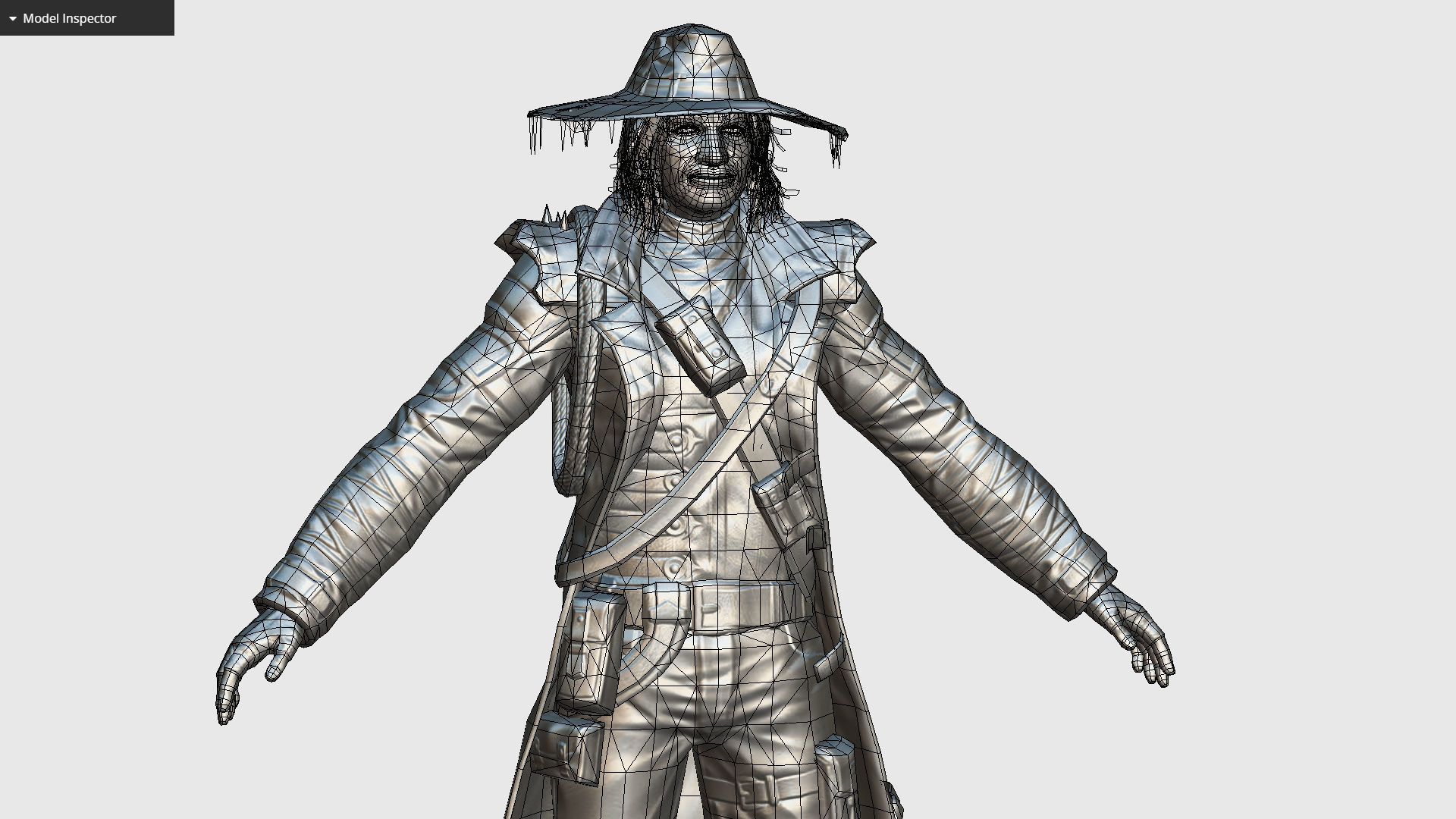 Man Cowboy Leather Coat Wide-Brimmed Hat Game Character Low-poly 3D model_20