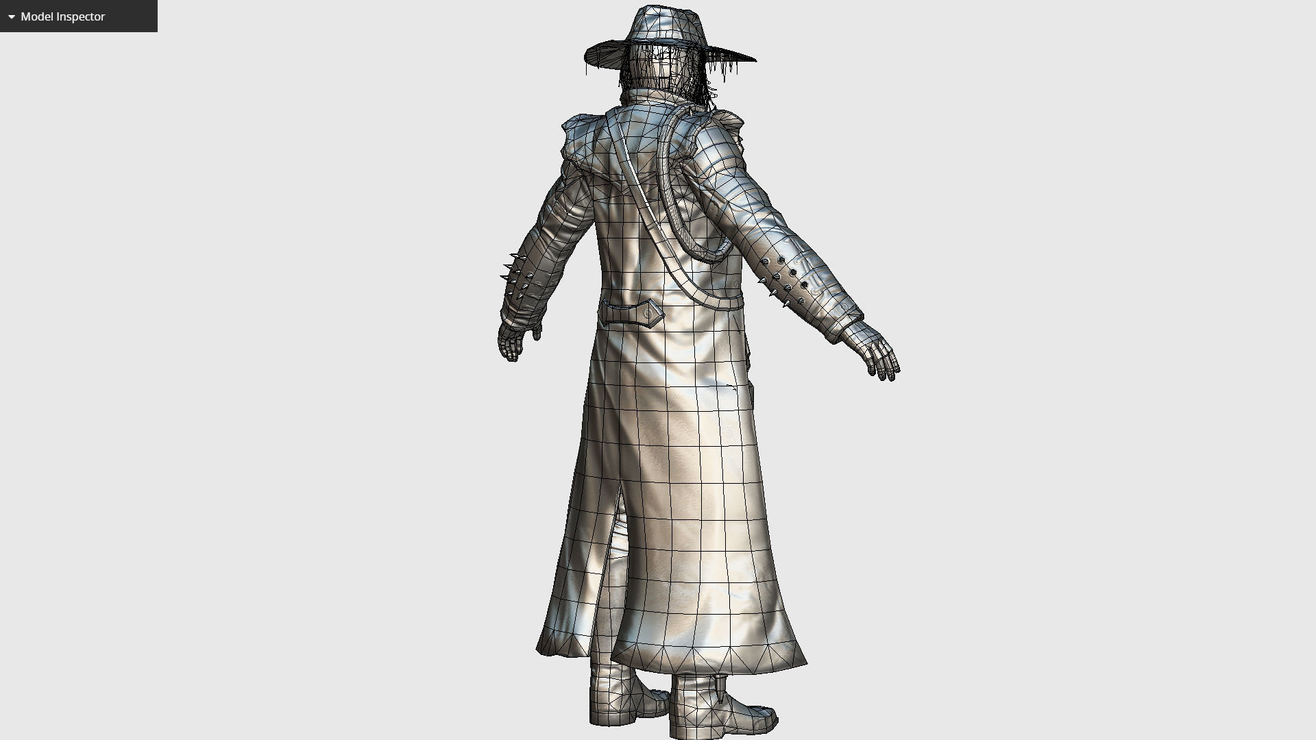 Man Cowboy Leather Coat Wide-Brimmed Hat Game Character Low-poly 3D model_28