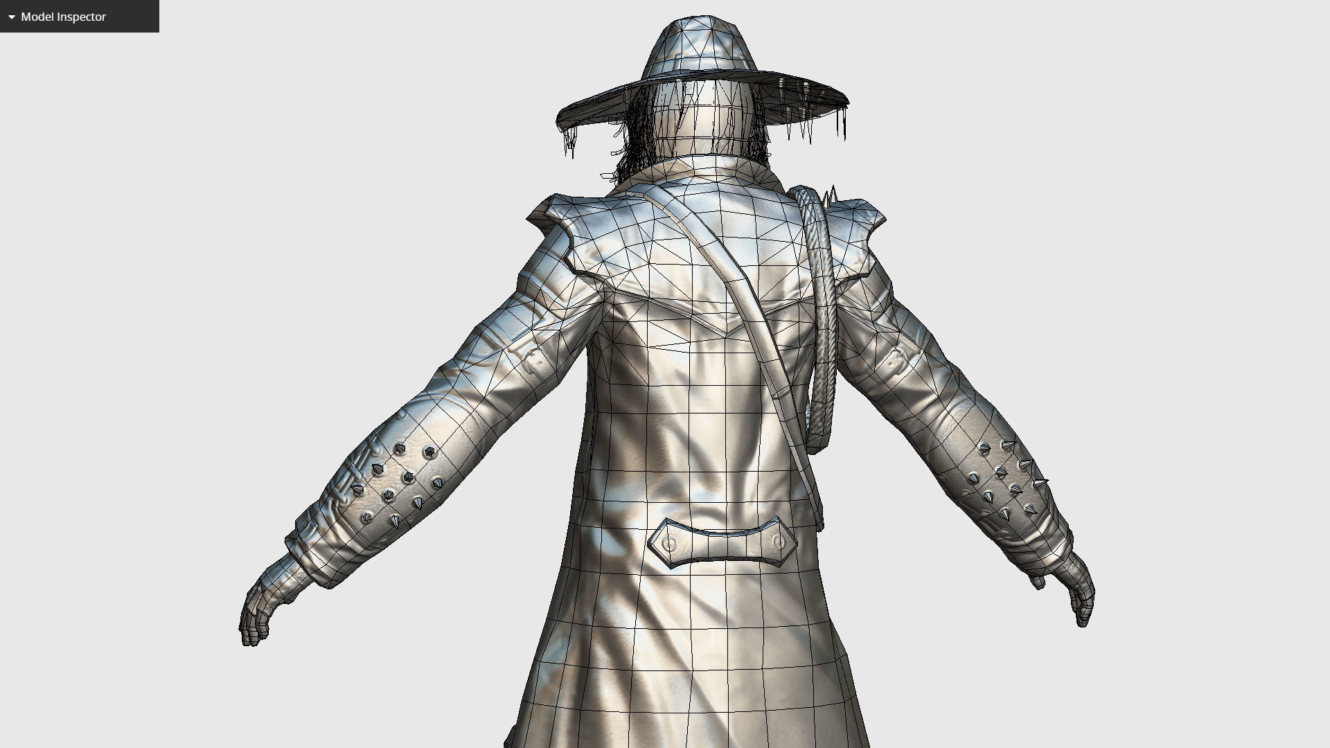 Man Cowboy Leather Coat Wide-Brimmed Hat Game Character Low-poly 3D model_22