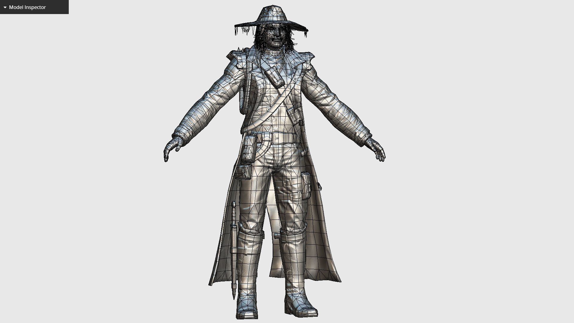 Man Cowboy Leather Coat Wide-Brimmed Hat Game Character Low-poly 3D model_24