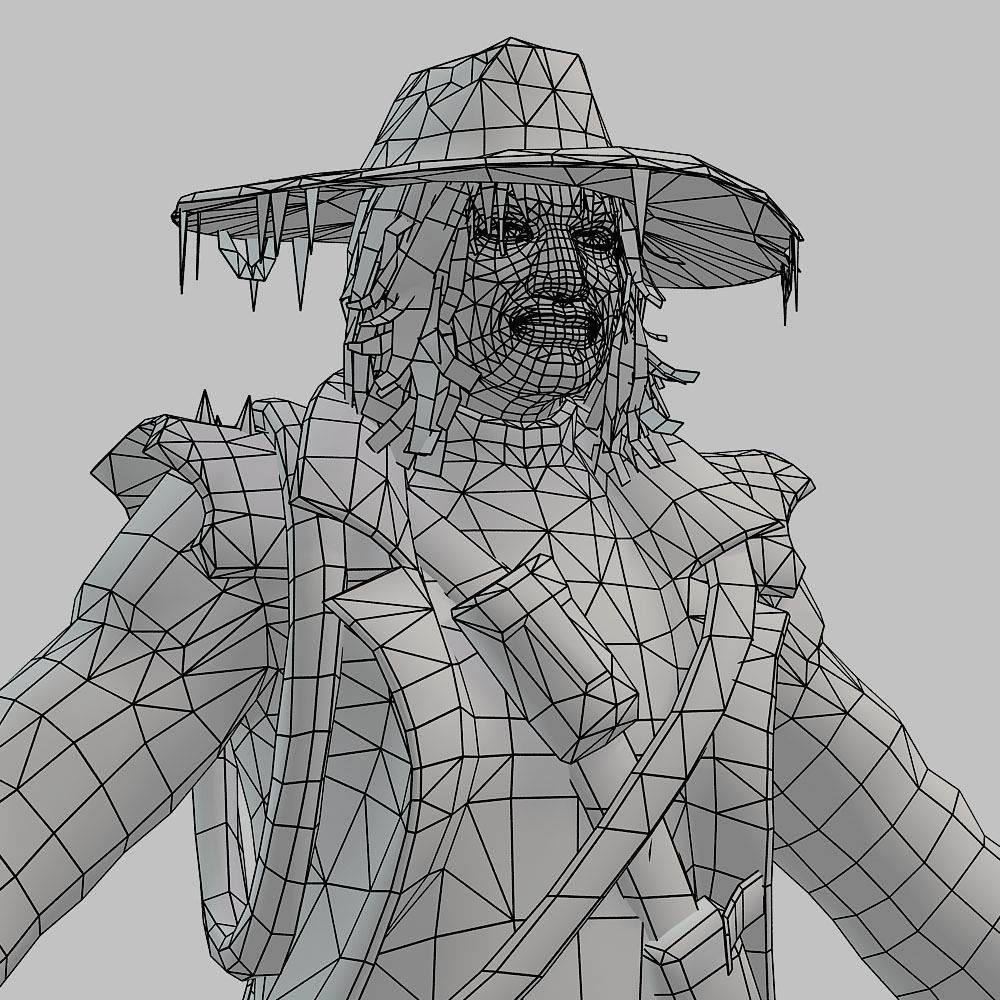 Man Cowboy Leather Coat Wide-Brimmed Hat Game Character Low-poly 3D model_48