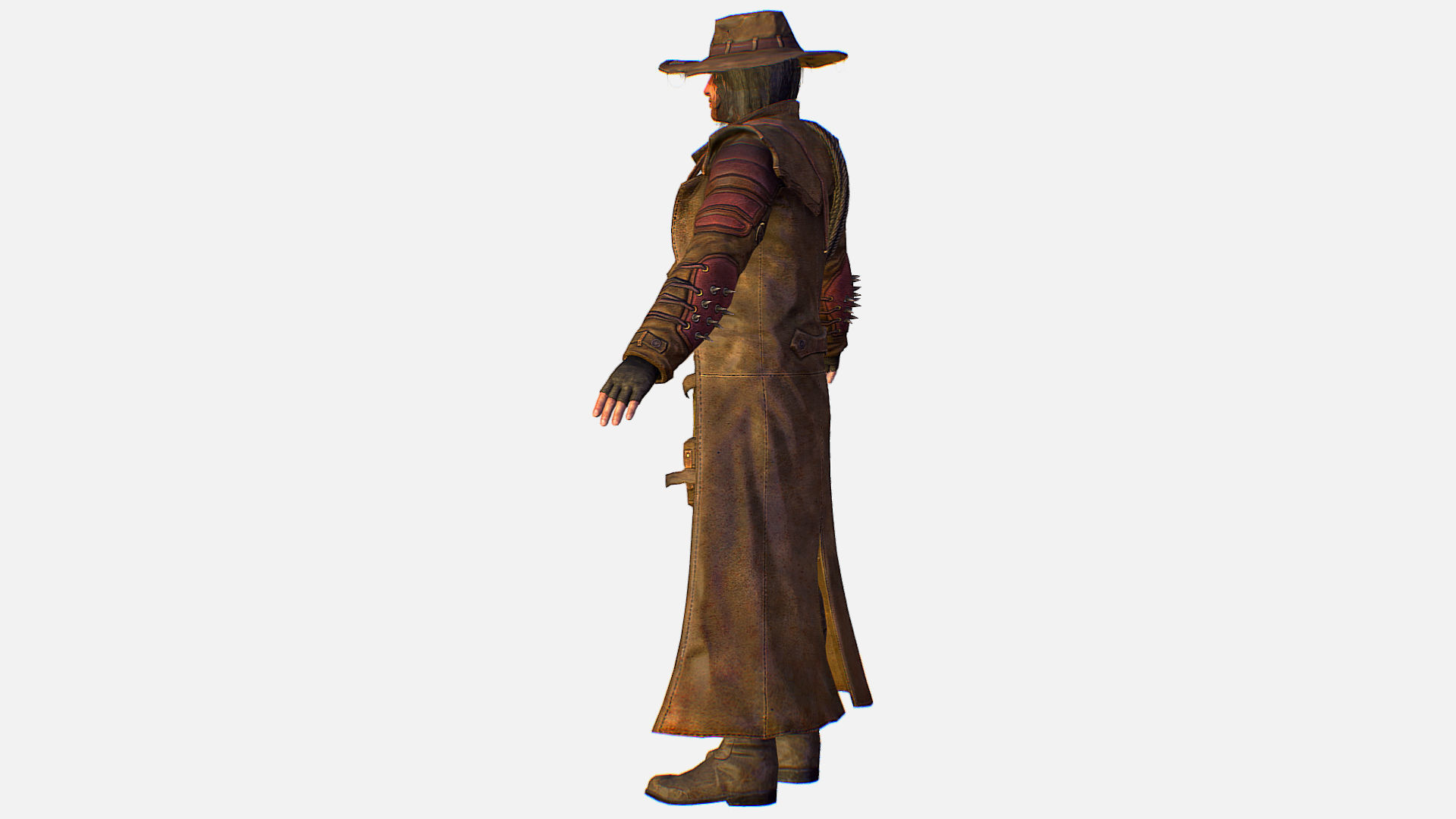 Man Cowboy Leather Coat Wide-Brimmed Hat Game Character Low-poly 3D model_4