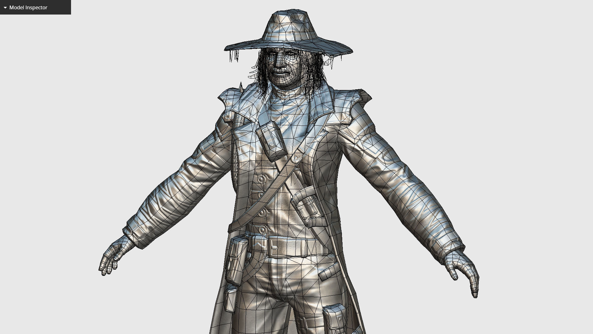Man Cowboy Leather Coat Wide-Brimmed Hat Game Character Low-poly 3D model_21