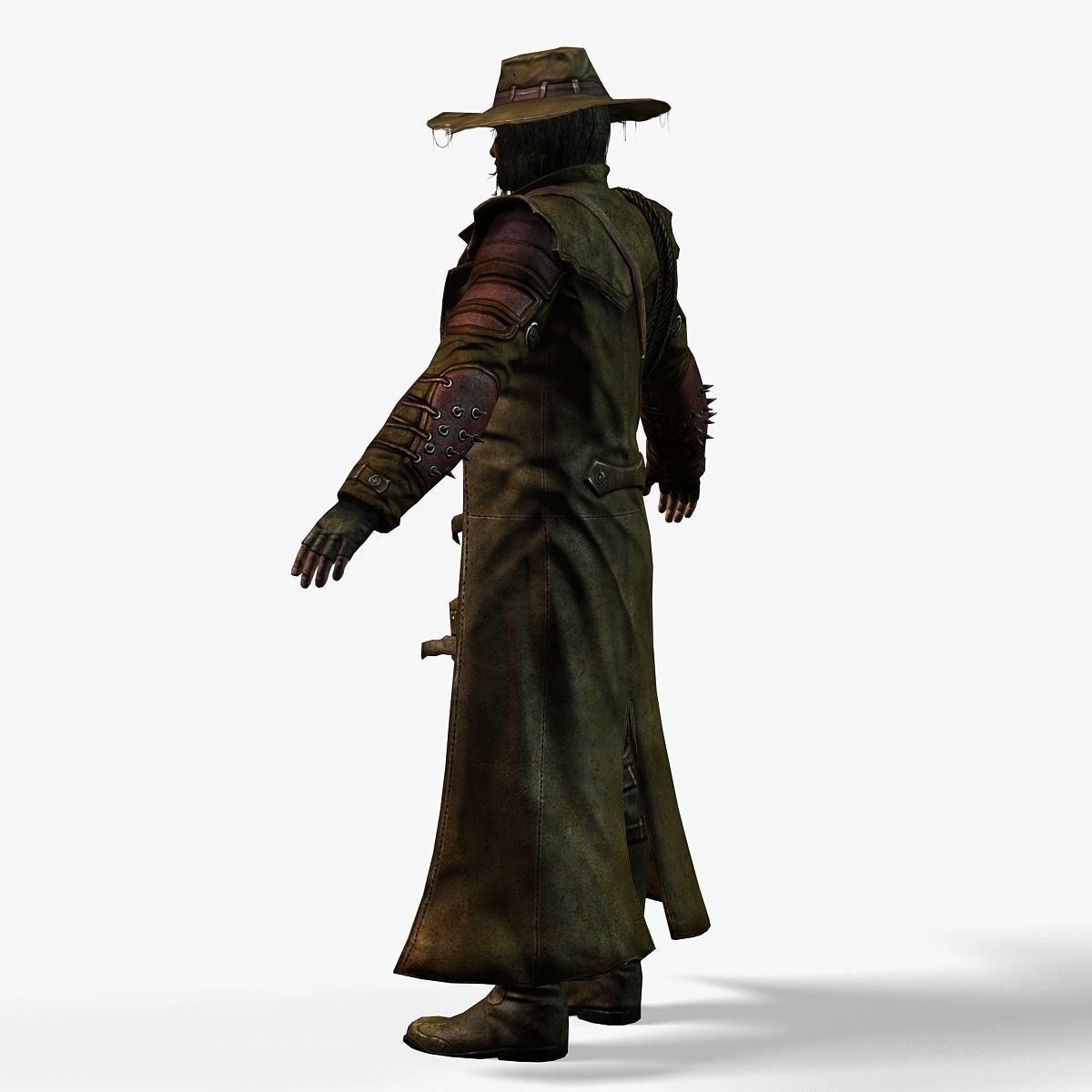 Man Cowboy Leather Coat Wide-Brimmed Hat Game Character Low-poly 3D model_39