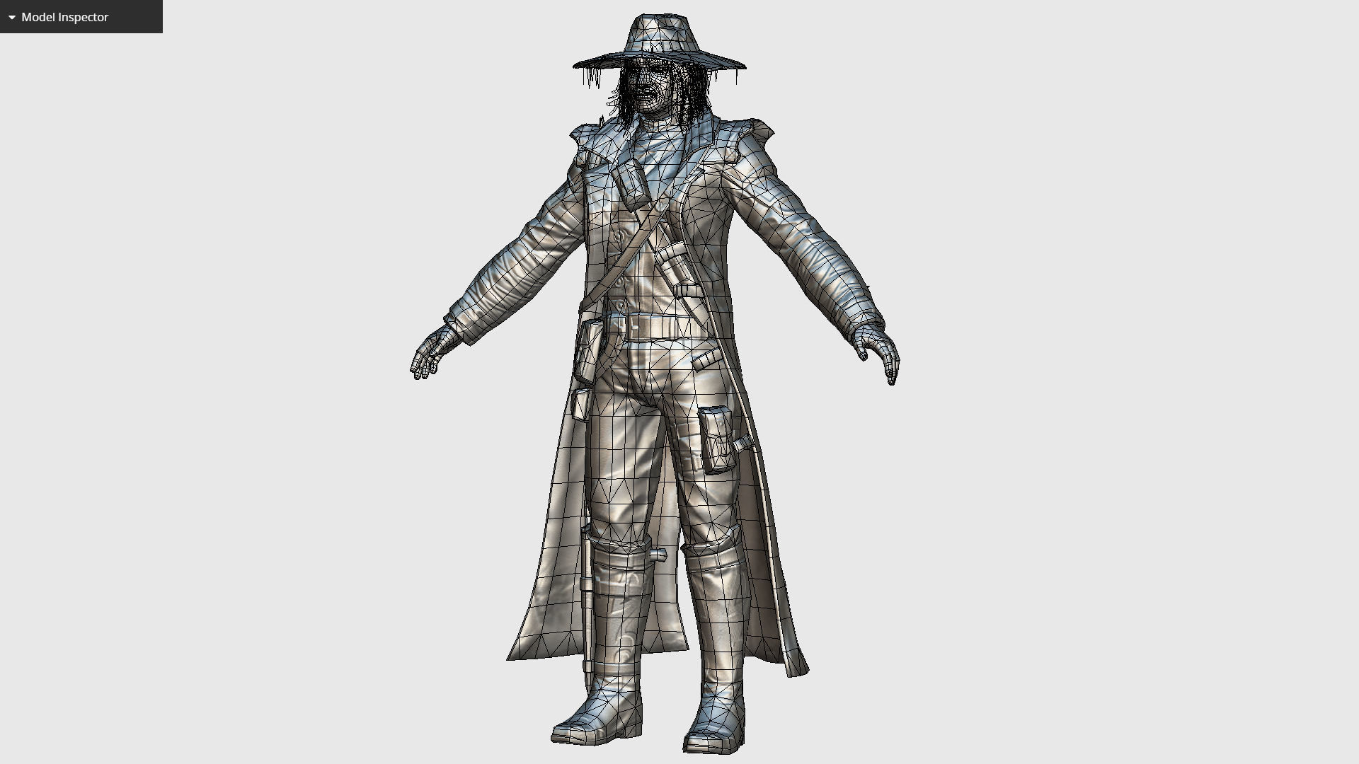 Man Cowboy Leather Coat Wide-Brimmed Hat Game Character Low-poly 3D model_25