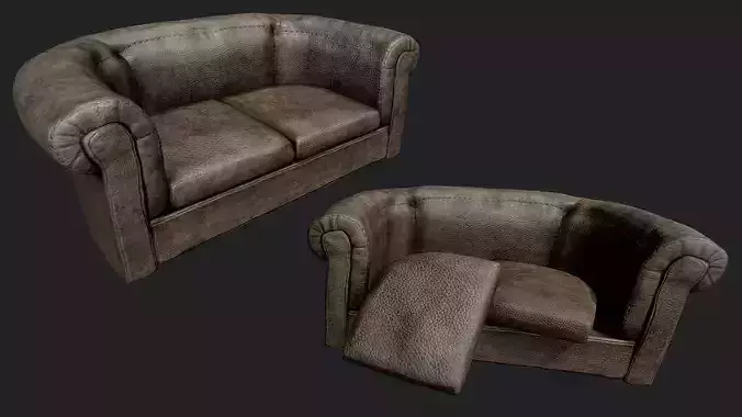 Old Leather Couch PBR Low-poly 3D model