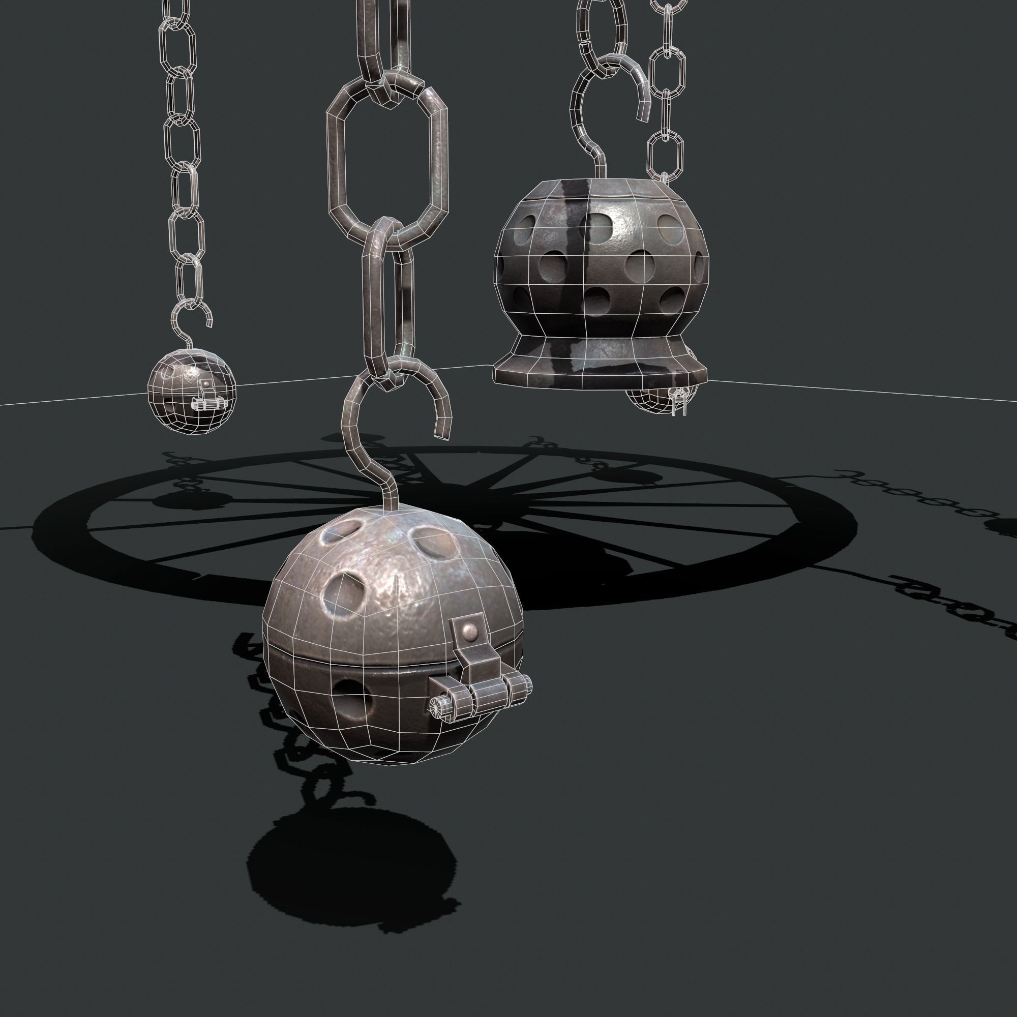 wheel chandelier Low-poly 3D model_11