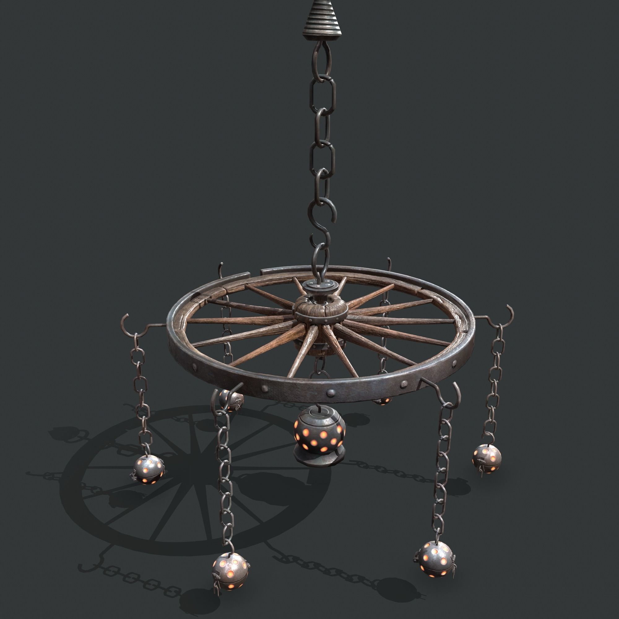 wheel chandelier Low-poly 3D model_5