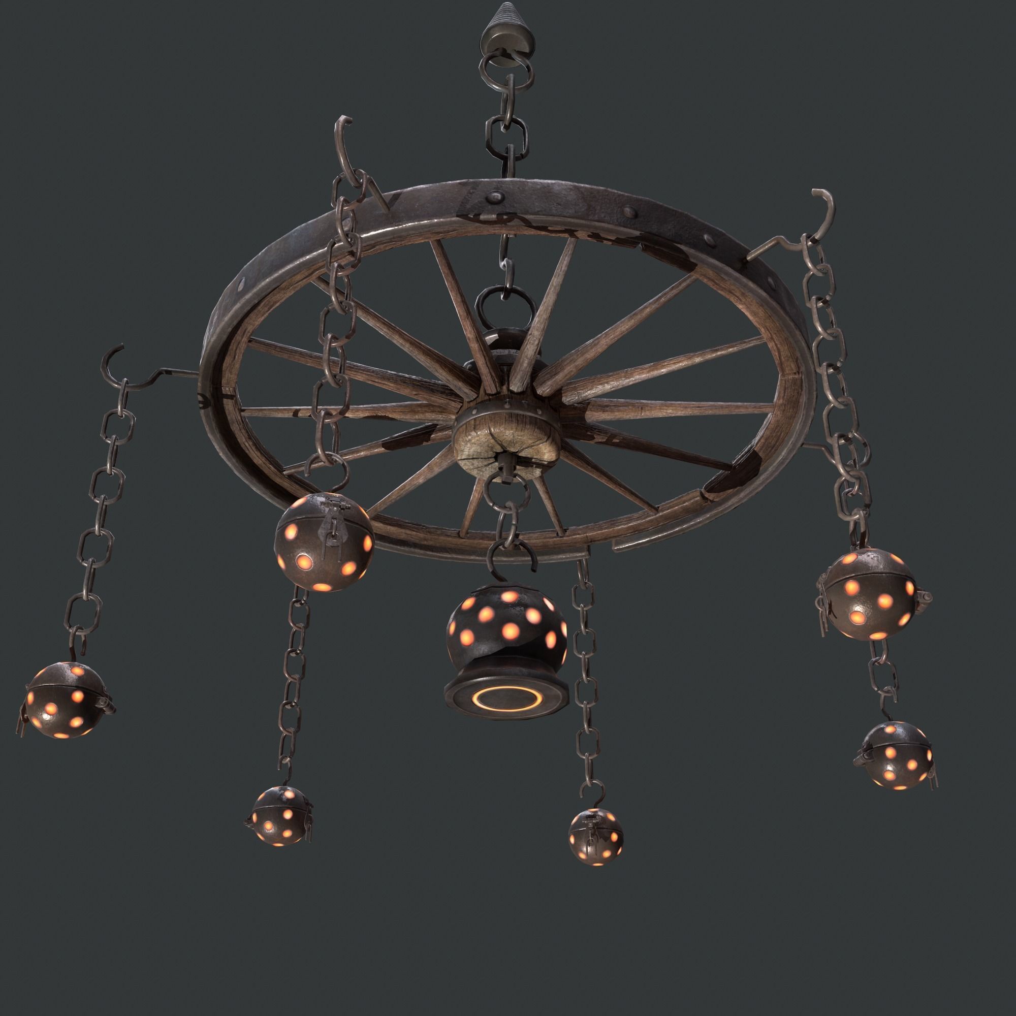 wheel chandelier Low-poly 3D model_15