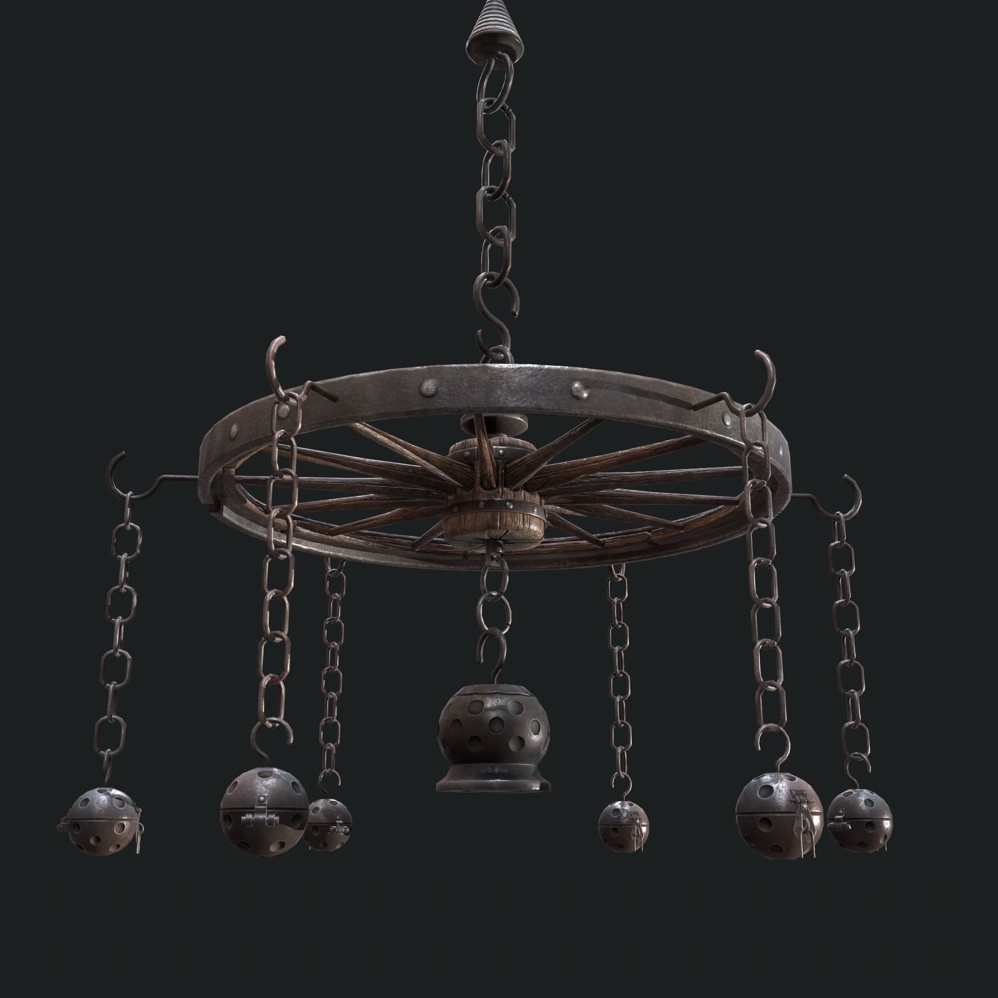 wheel chandelier Low-poly 3D model_3