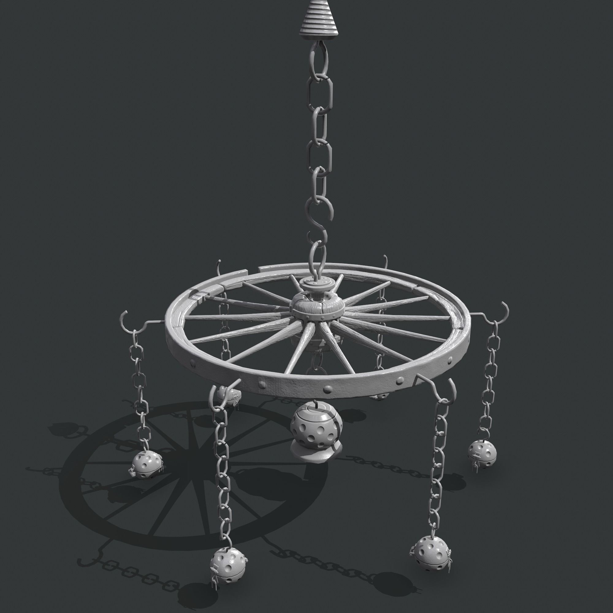wheel chandelier Low-poly 3D model_7
