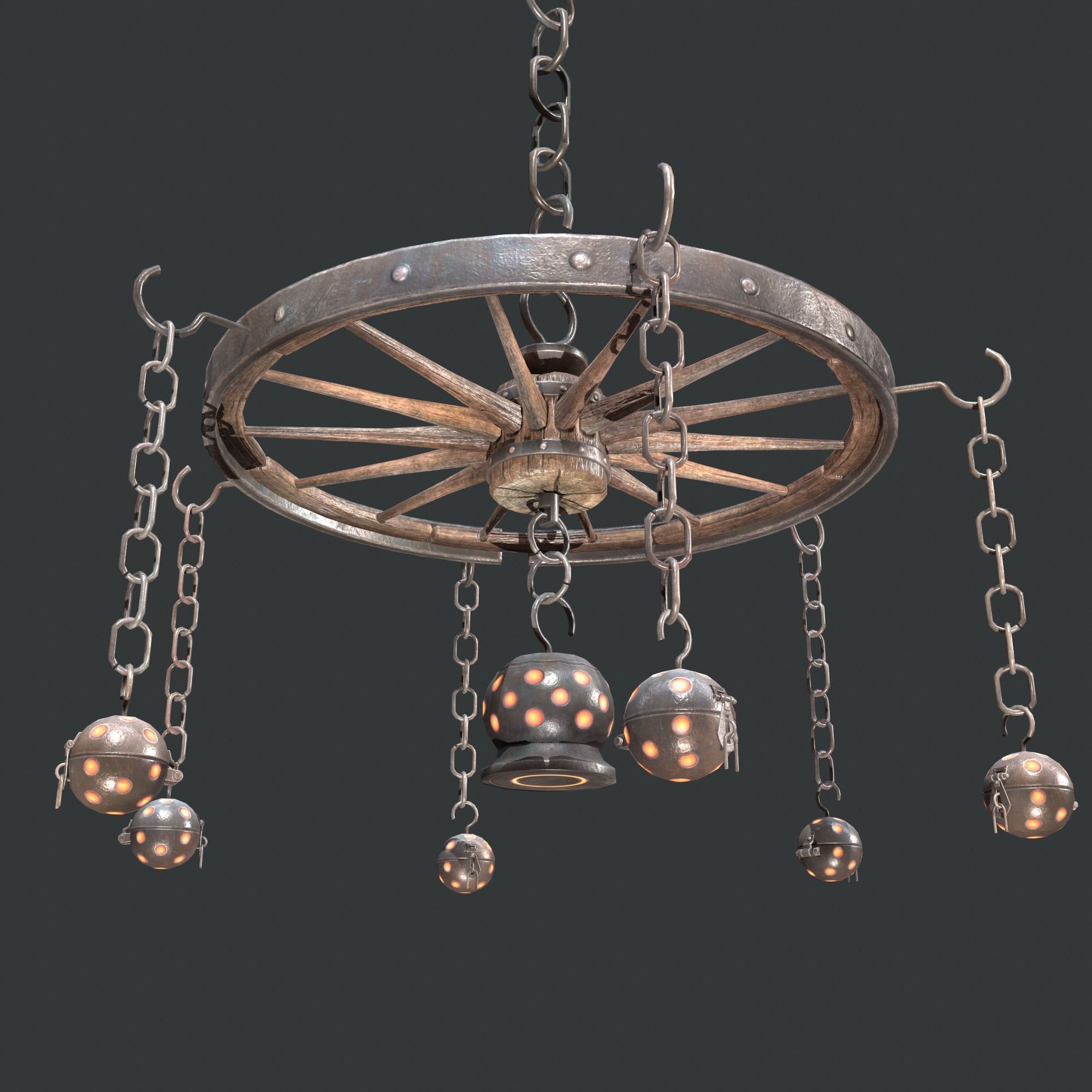 wheel chandelier Low-poly 3D model_8