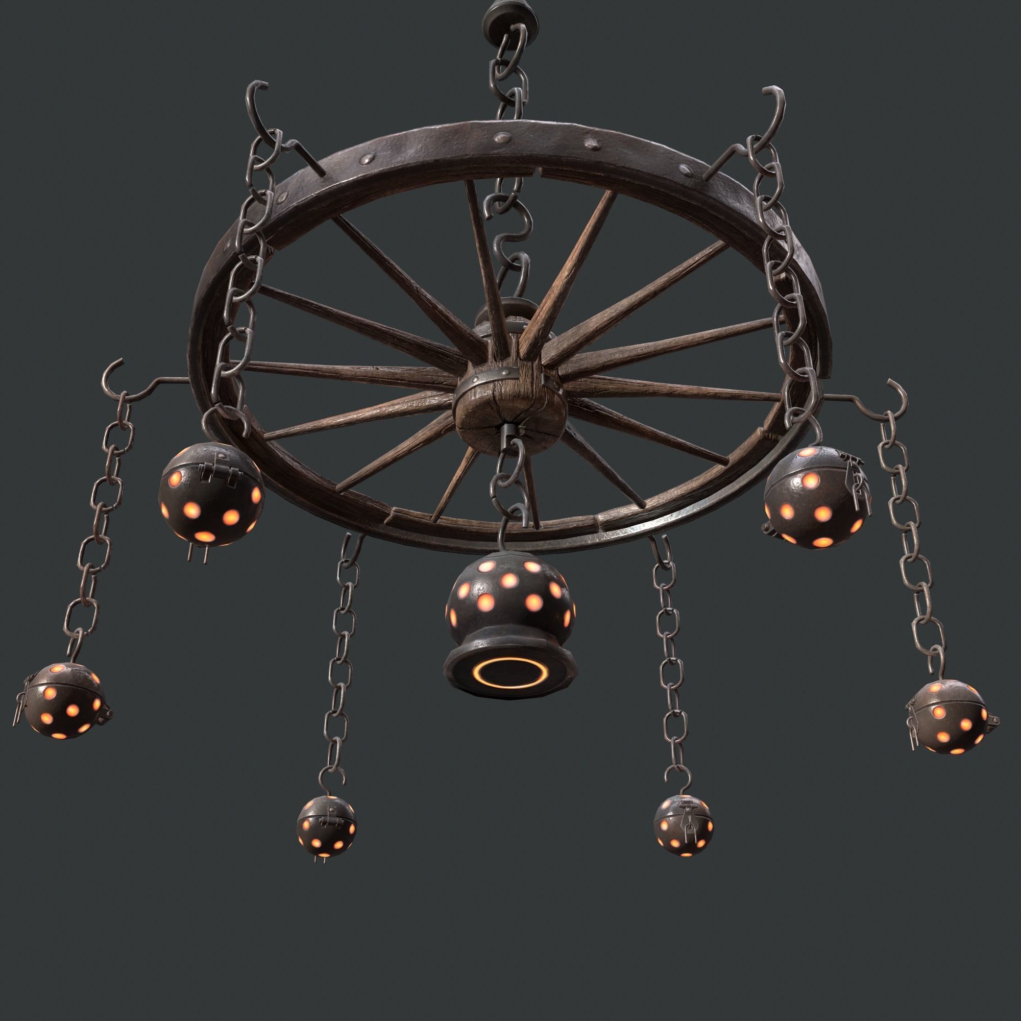 wheel chandelier Low-poly 3D model_14