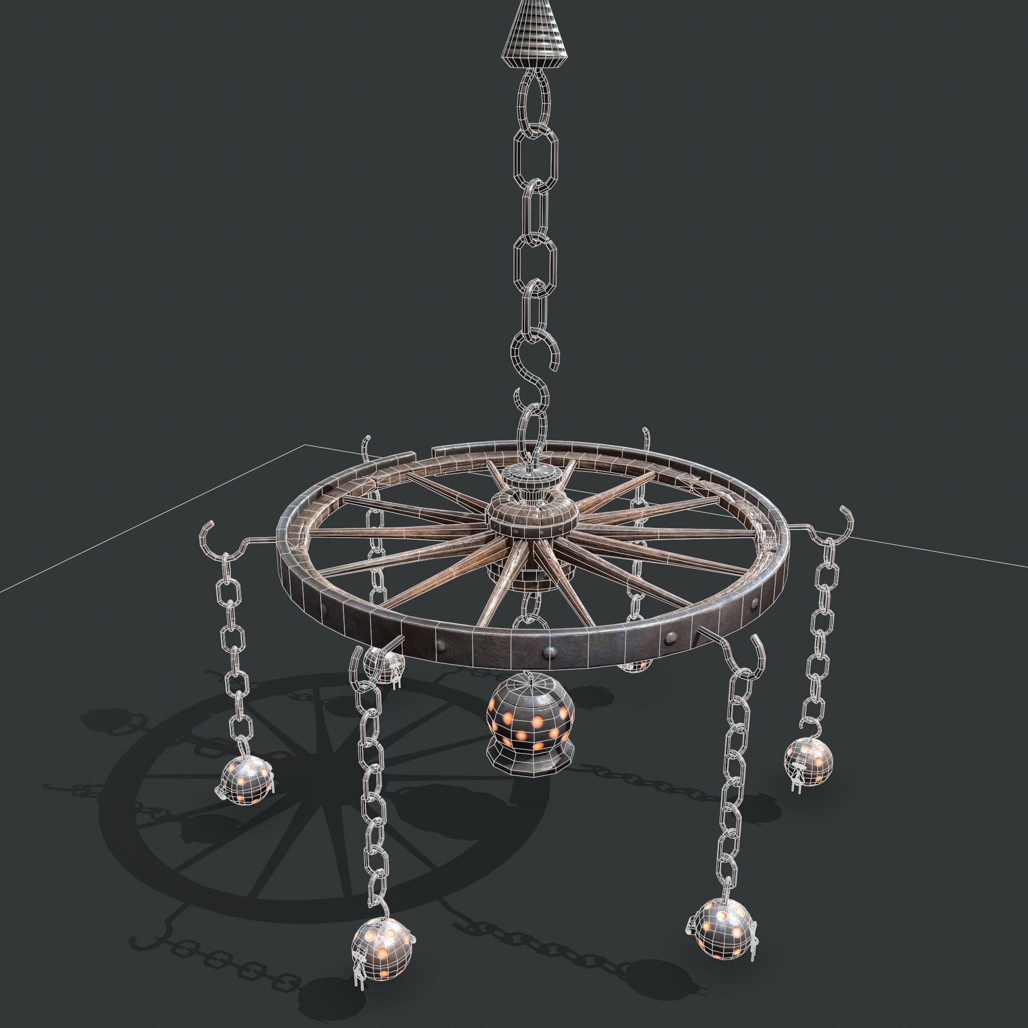 wheel chandelier Low-poly 3D model_6