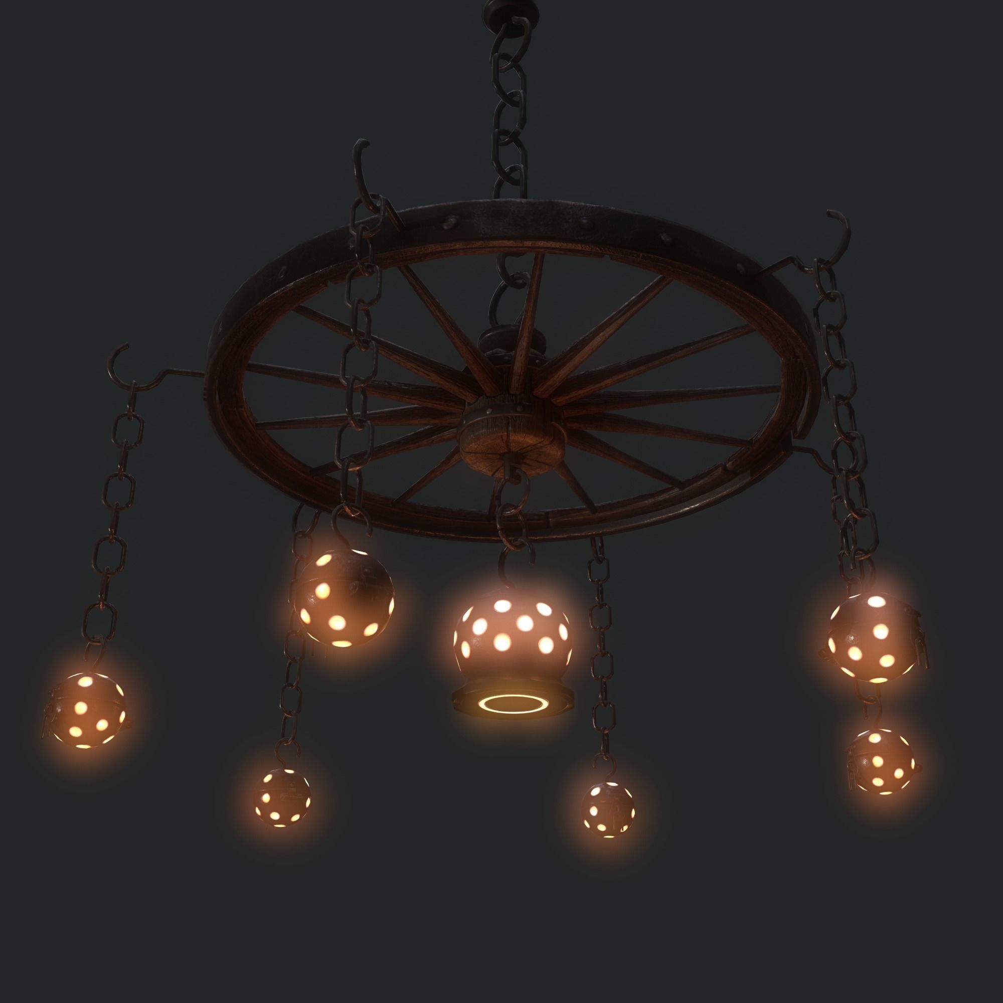 wheel chandelier Low-poly 3D model_2