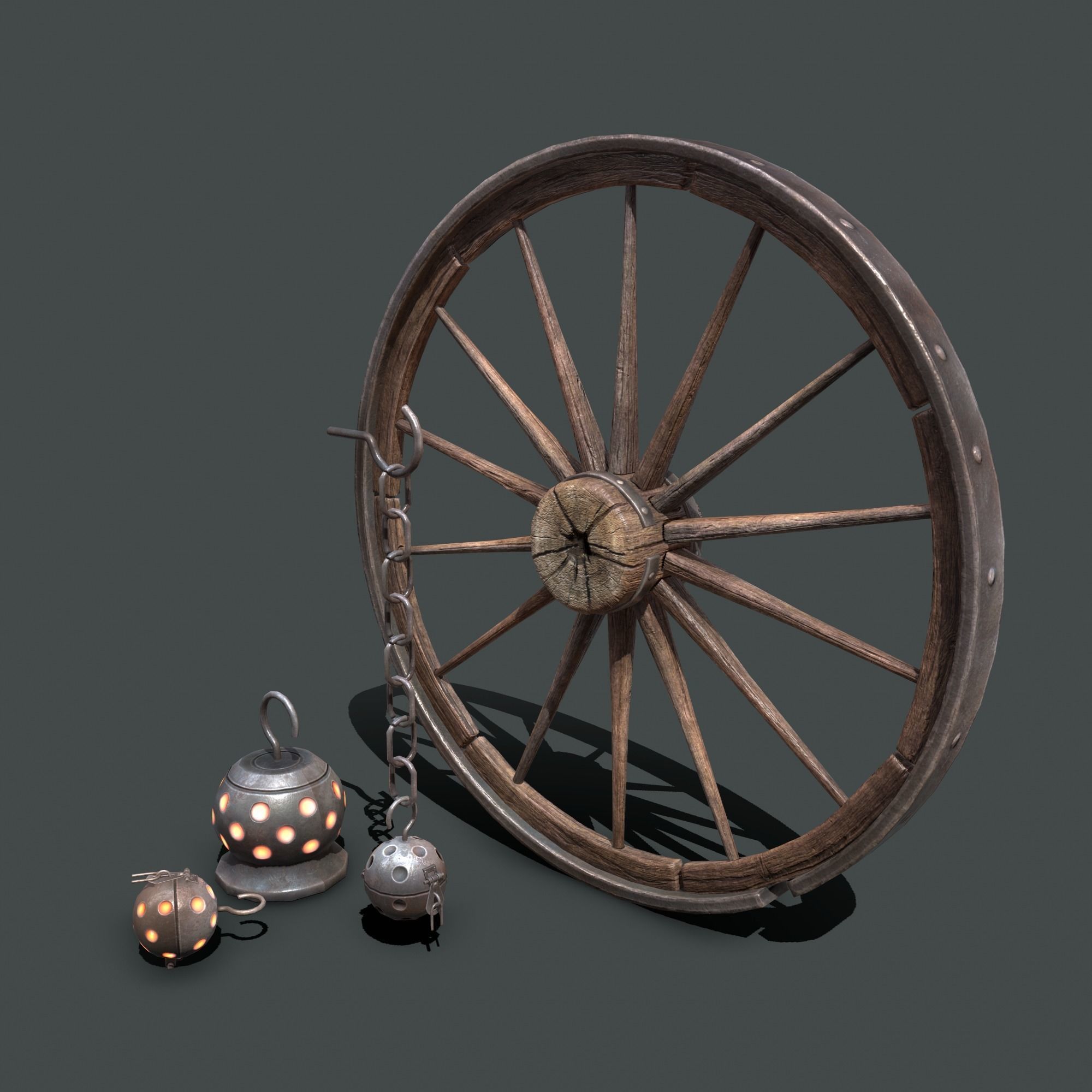 wheel chandelier Low-poly 3D model_1