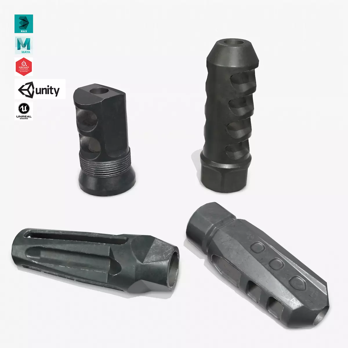 Muzzle Brake  Pack Vol-1 Low-poly 3D model_0