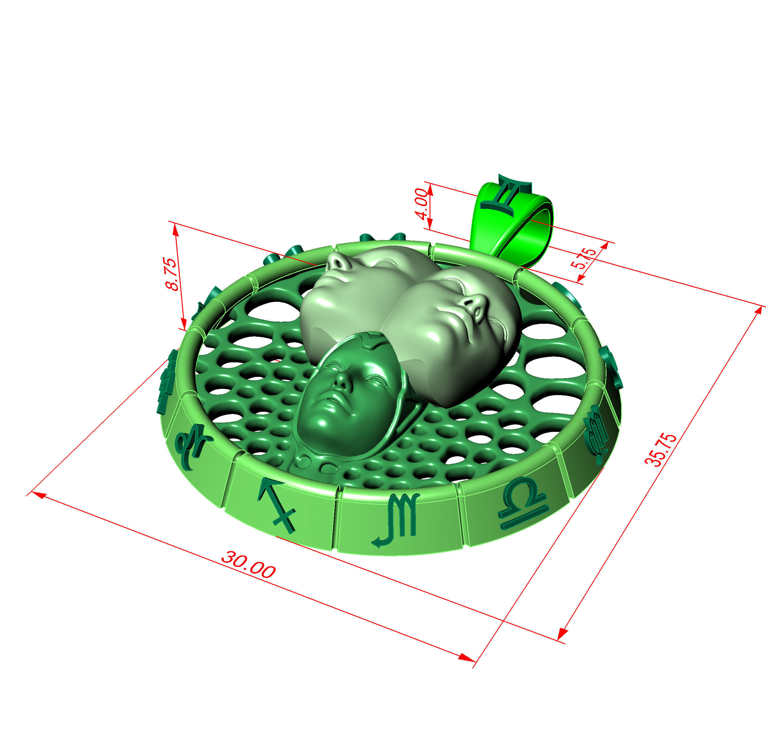 Zodiac sign Pendant Gemini 3D print model_7