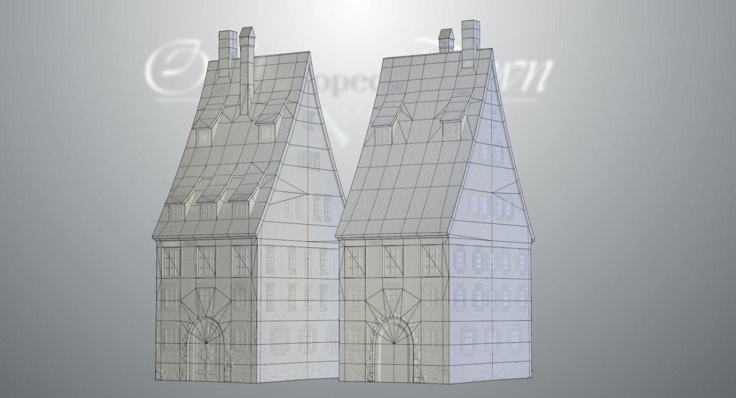 Old European Town Winter Low-poly 3D model_73