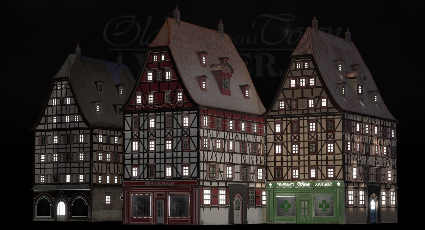 Old European Town Winter Low-poly 3D model_93