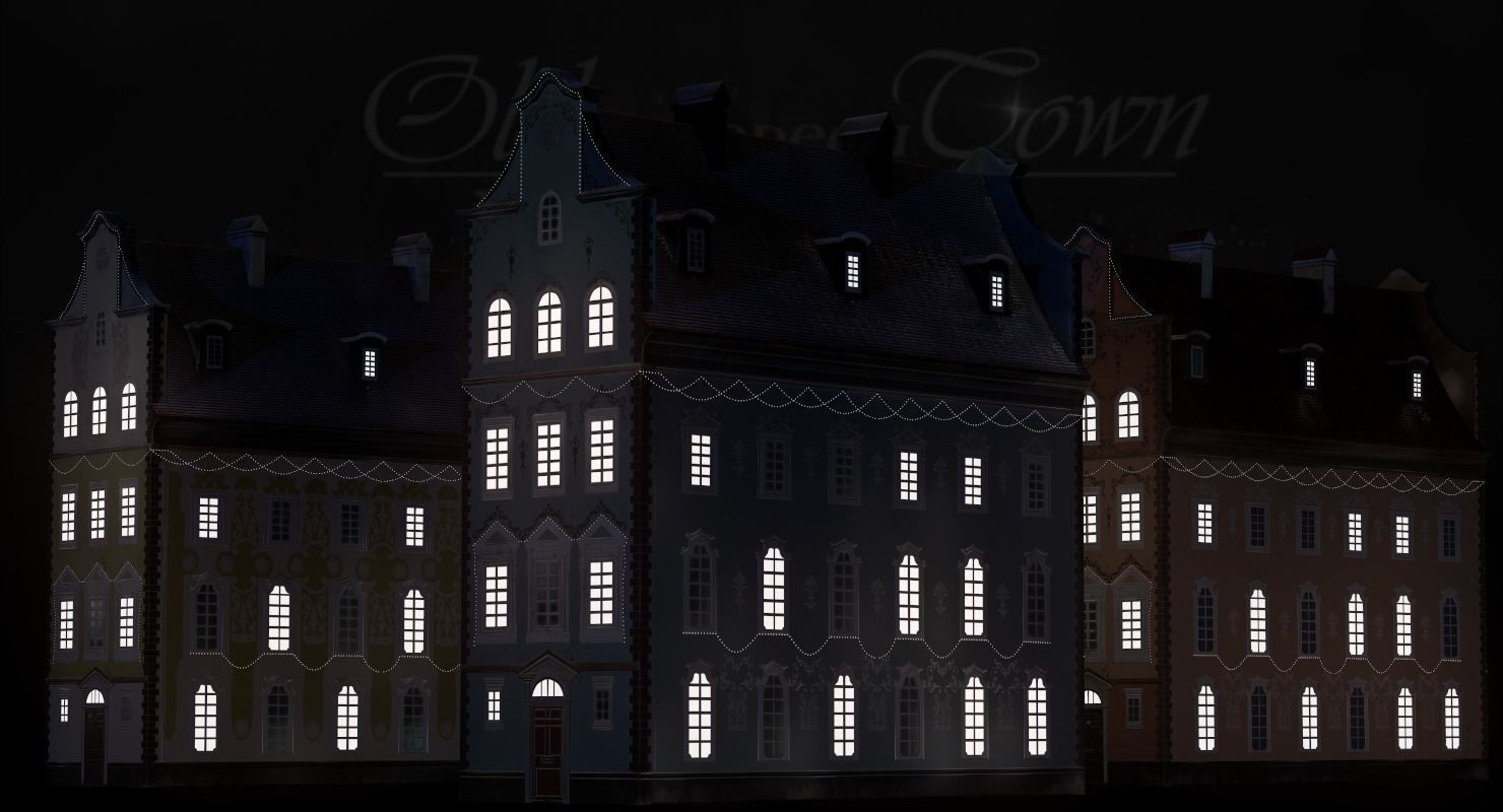 Old European Town Winter Low-poly 3D model_97