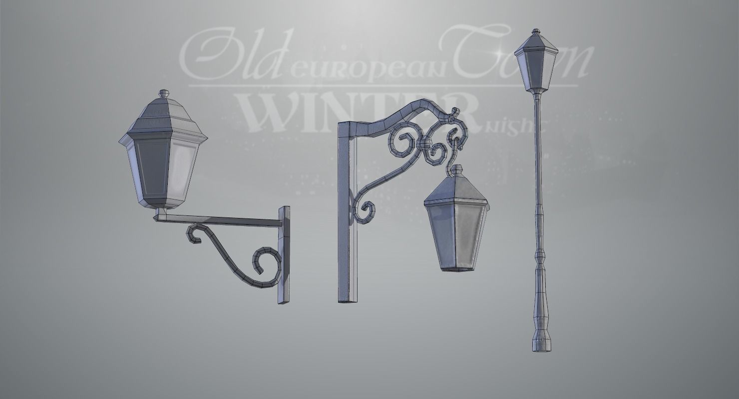 Old European Town Winter Low-poly 3D model_80