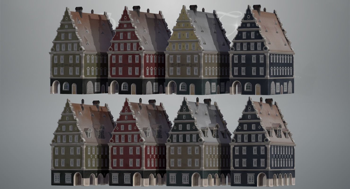 Old European Town Winter Low-poly 3D model_64