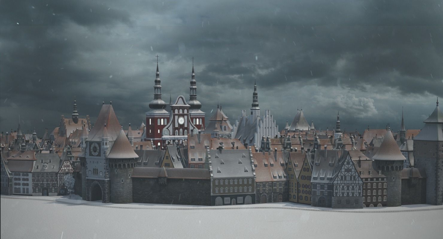Old European Town Winter Low-poly 3D model_6