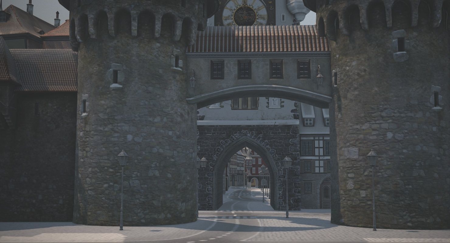Old European Town Winter Low-poly 3D model_20