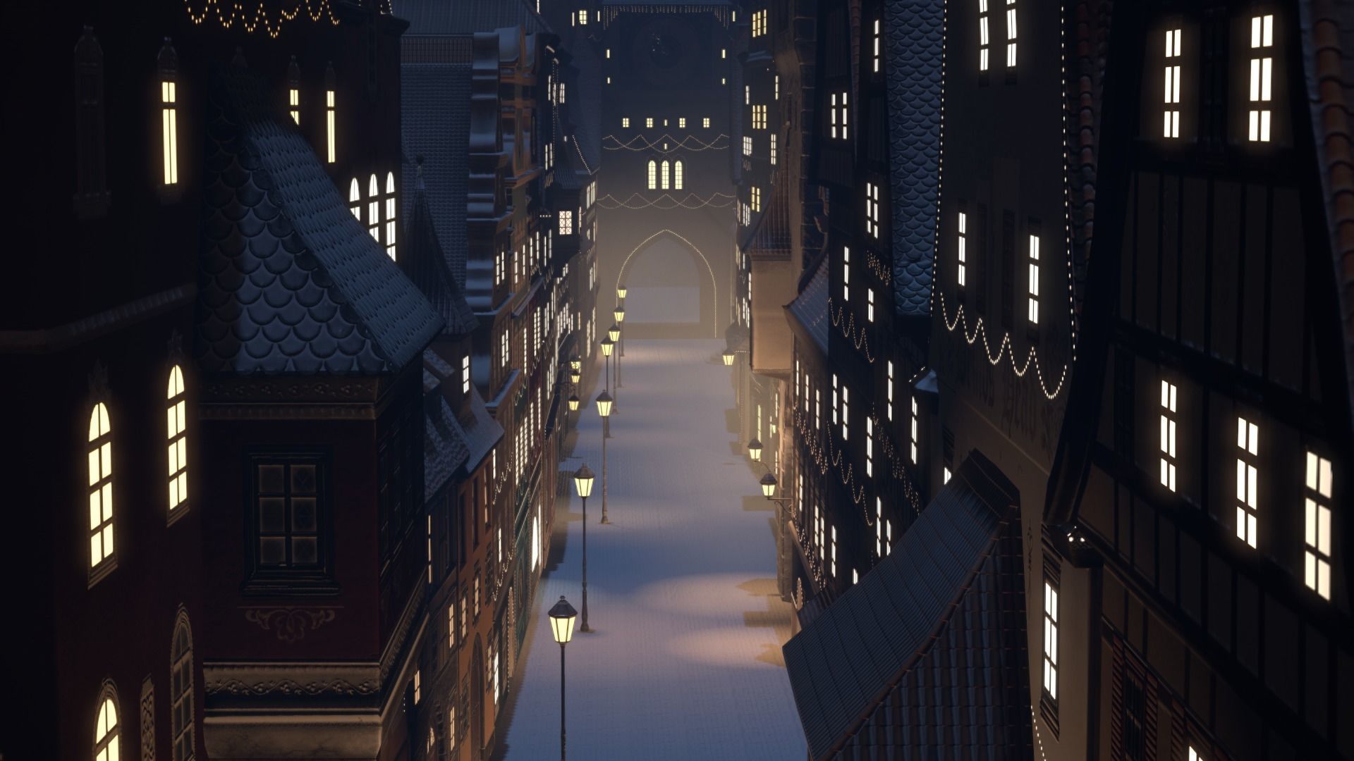 Old European Town Winter Low-poly 3D model_105