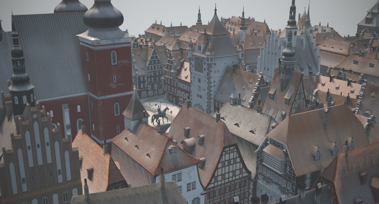 Old European Town Winter Low-poly 3D model_15