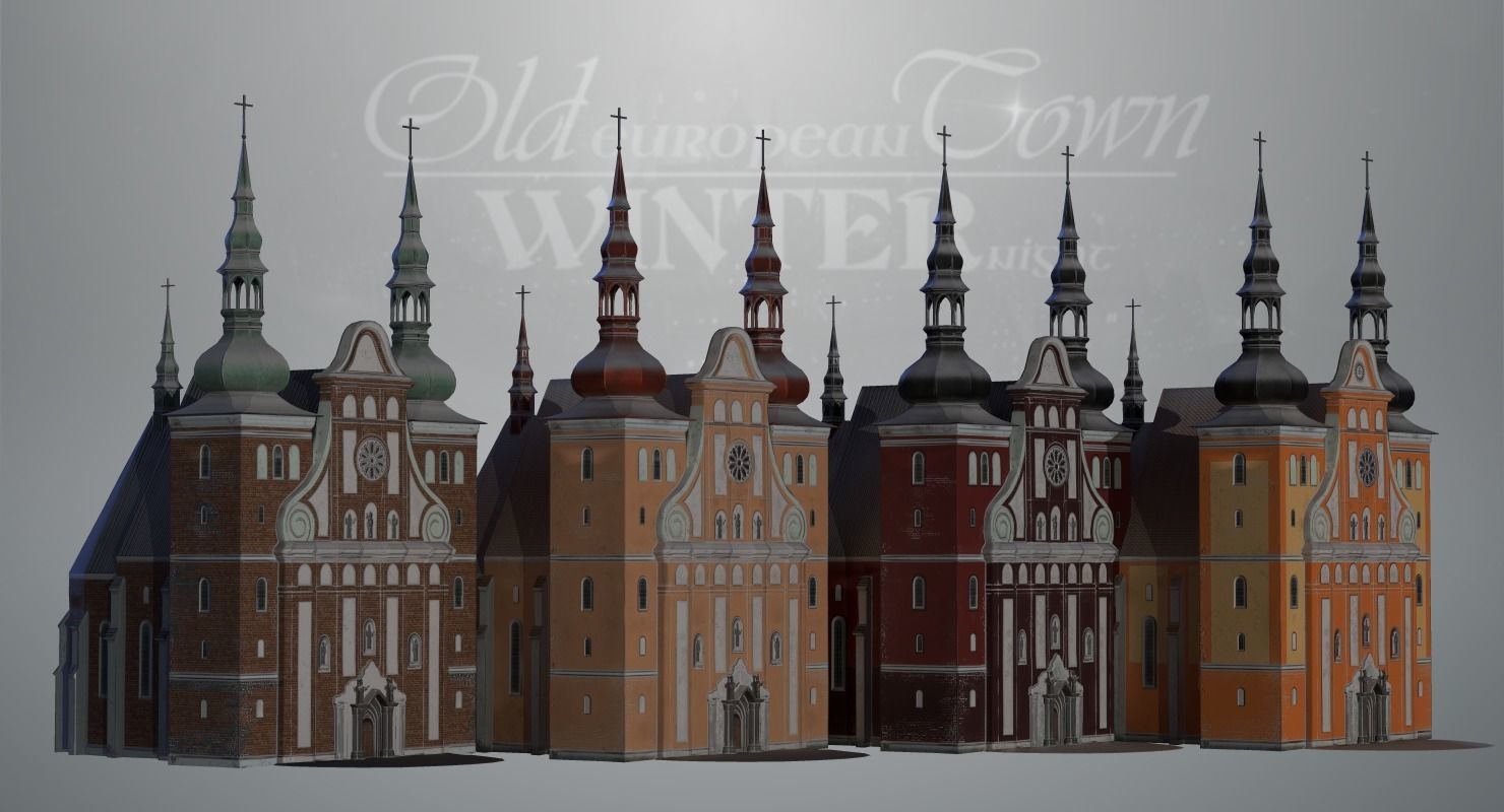 Old European Town Winter Low-poly 3D model_58