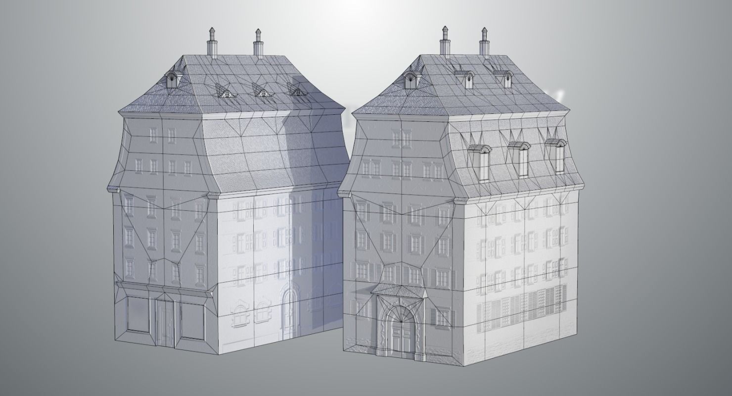 Old European Town Winter Low-poly 3D model_71