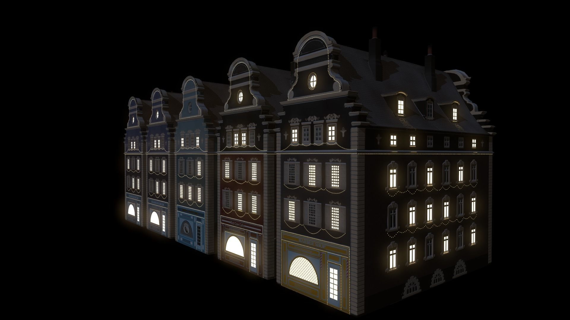 Old European Town Winter Low-poly 3D model_99
