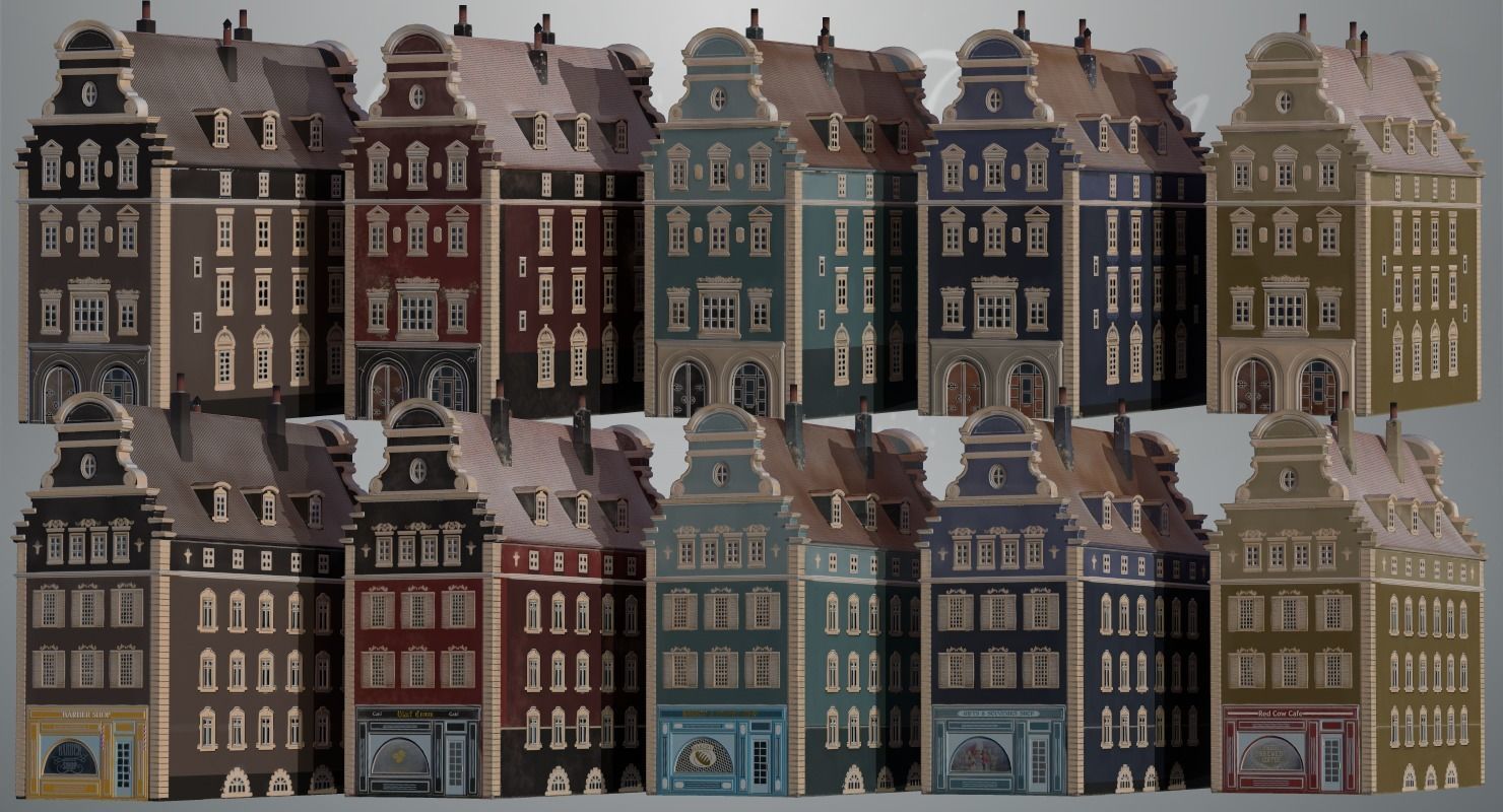 Old European Town Winter Low-poly 3D model_62