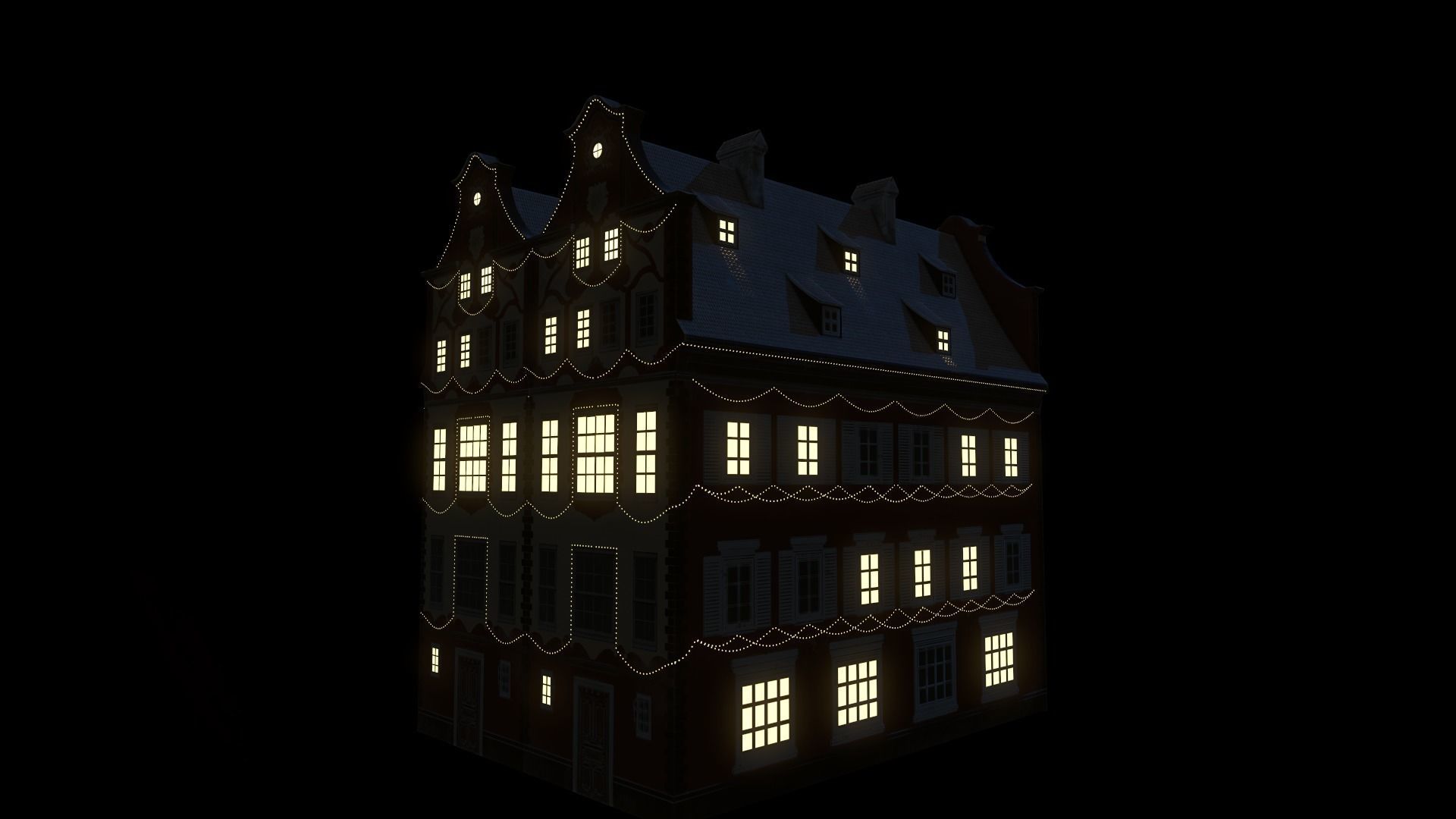 Old European Town Winter Low-poly 3D model_96