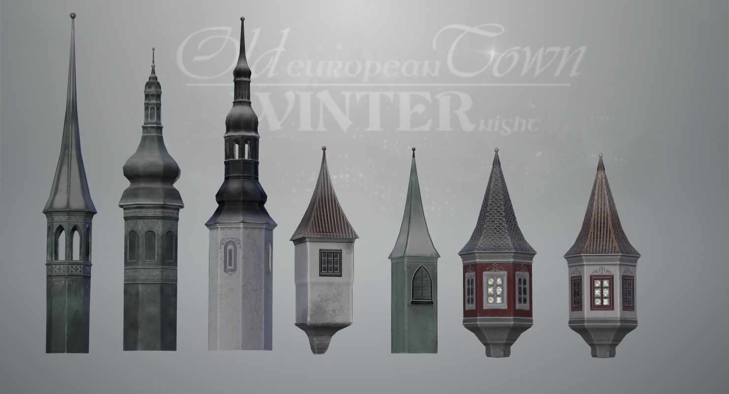 Old European Town Winter Low-poly 3D model_81