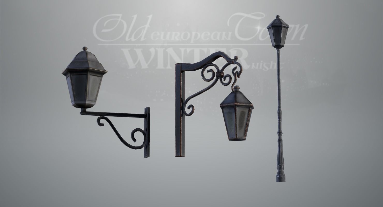 Old European Town Winter Low-poly 3D model_79