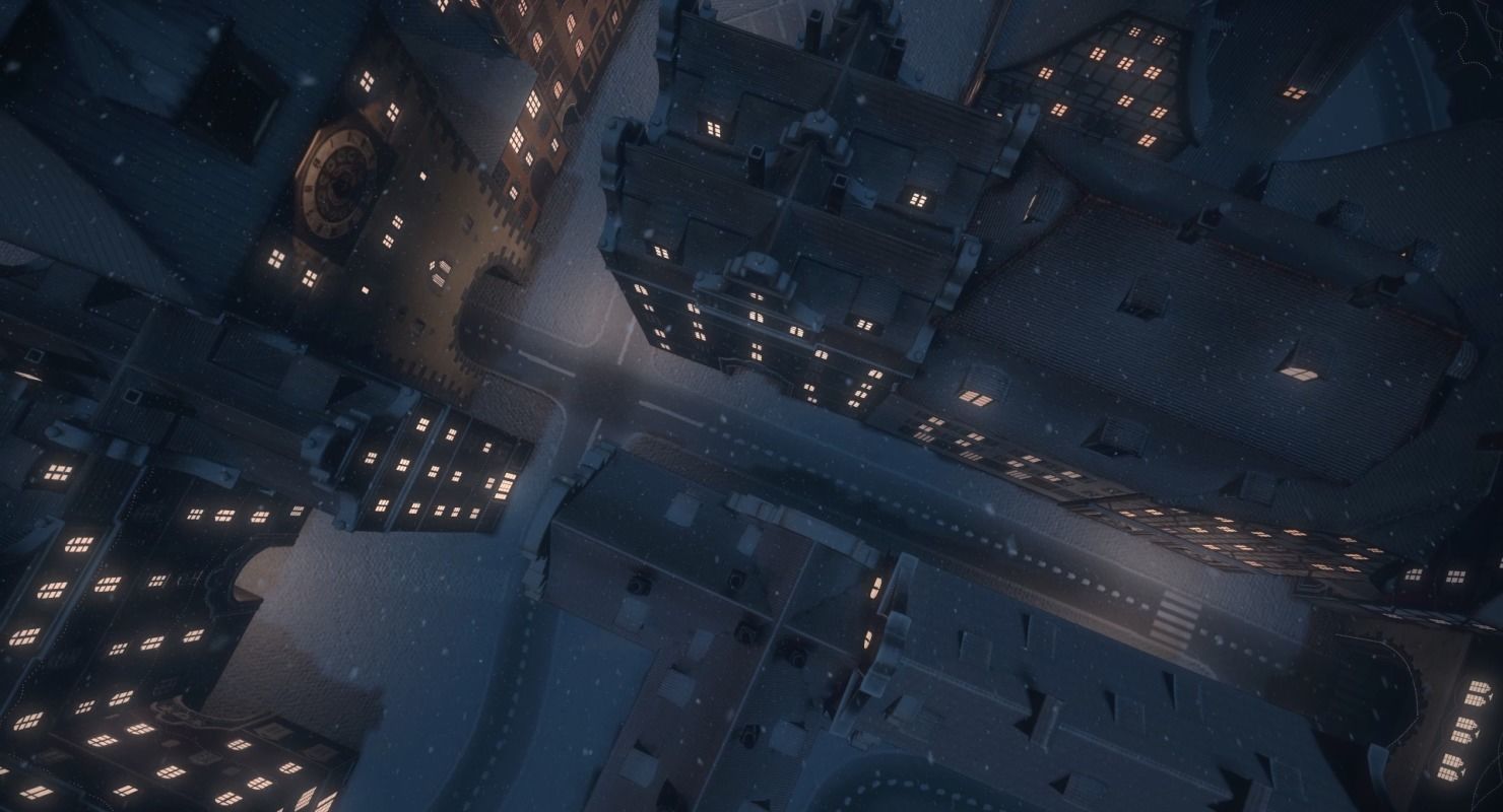 Old European Town Winter Low-poly 3D model_39