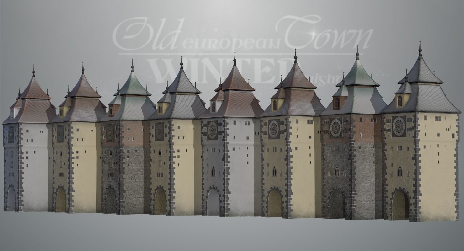 Old European Town Winter Low-poly 3D model_77